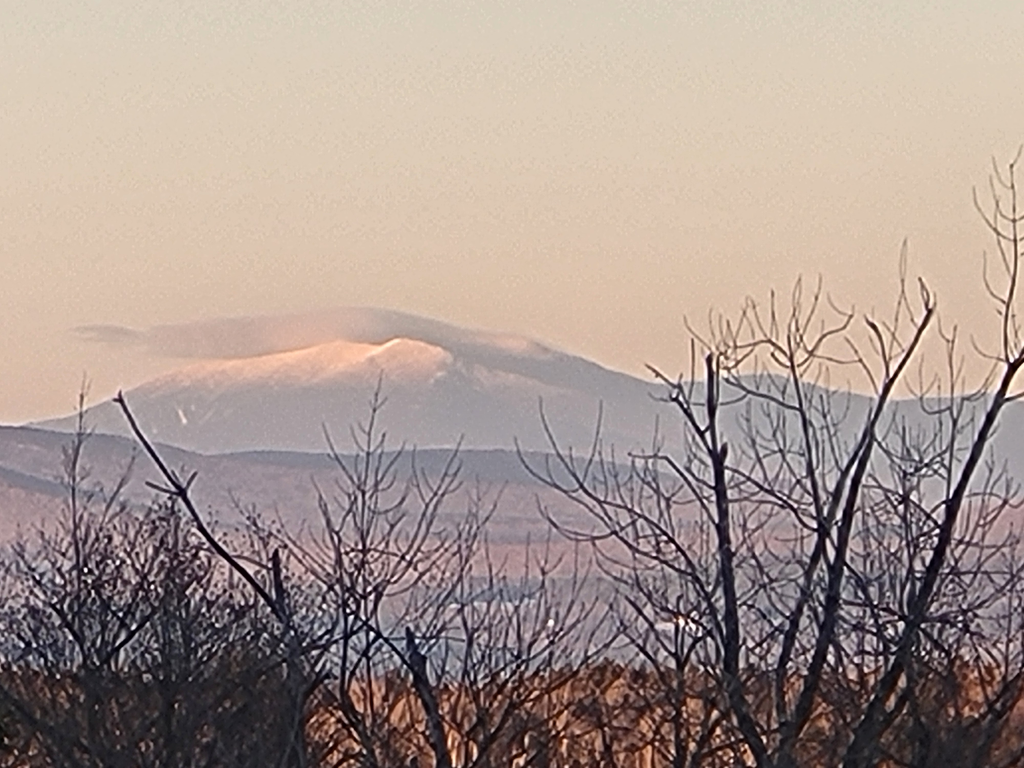 Warm sunset over hills and forest